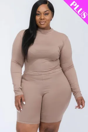 Plus Size Mock Neck Top & Biker Shorts