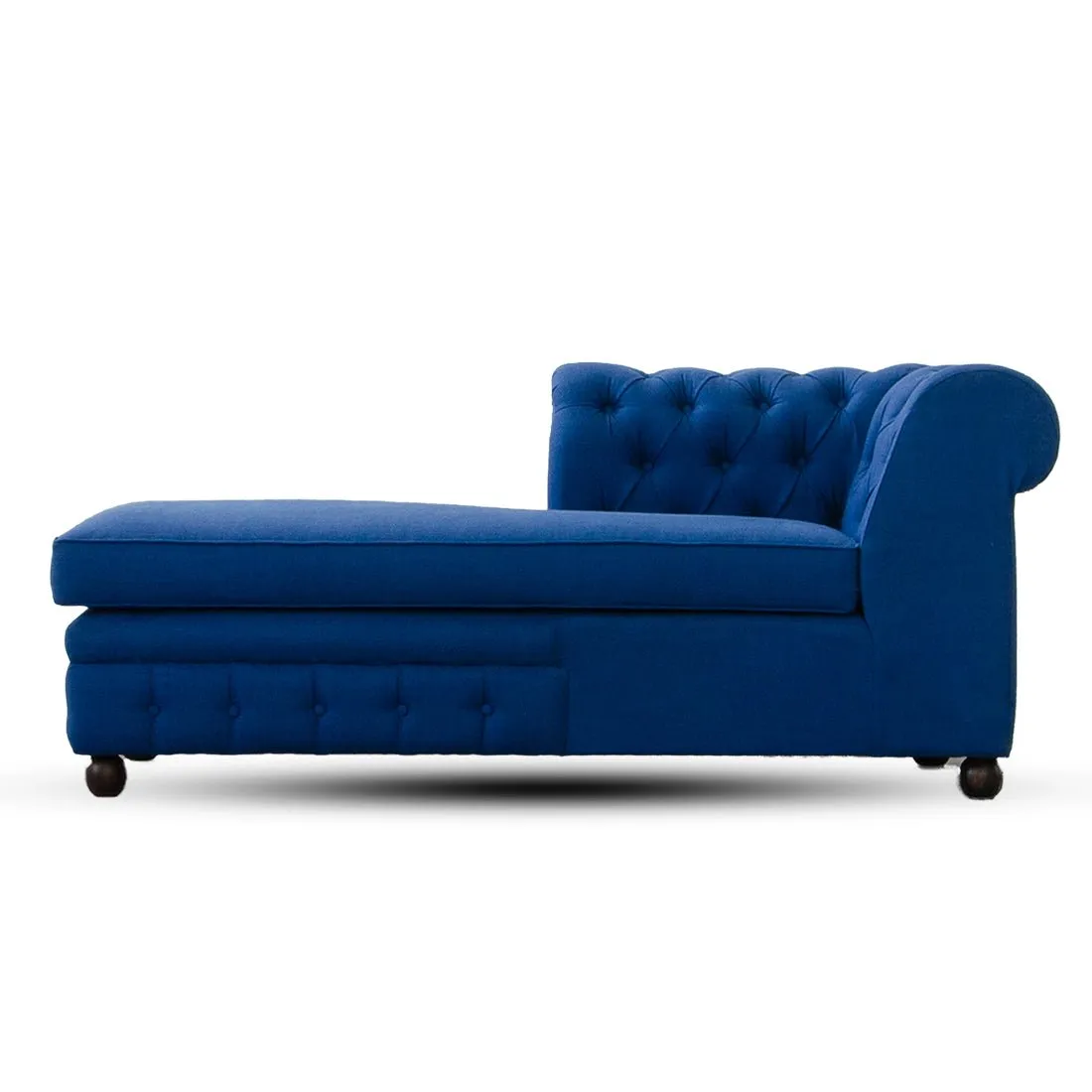 Sasha Solid Wood 3 Seater L Shape Fabric Chesterfield Sofa - Blue