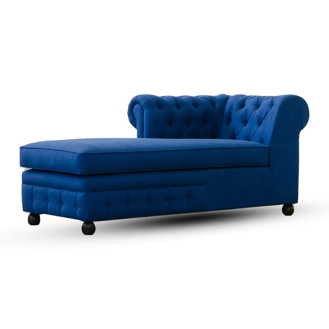 Sasha Solid Wood 3 Seater L Shape Fabric Chesterfield Sofa - Blue