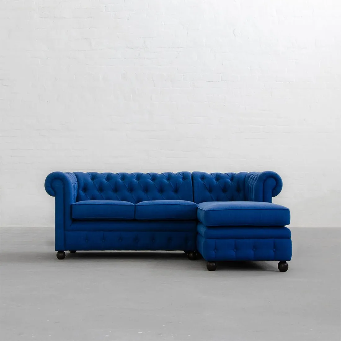 Sasha Solid Wood 3 Seater L Shape Fabric Chesterfield Sofa - Blue